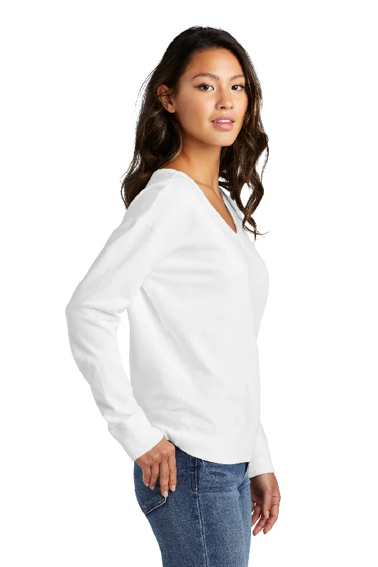 Port & Company Womens Beach Wash Garment Dyed V-Neck Sweatshirt - White