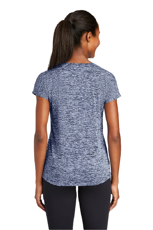 Sport-Tek Womens Electric Heather Moisture Wicking Short Sleeve Crewneck T-Shirt - True Navy Blue Electric