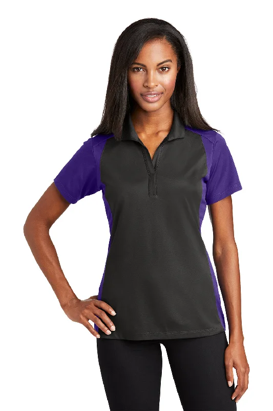 Sport-Tek Womens Sport-Wick Moisture Wicking Short Sleeve Polo Shirt - Iron Grey/Purple