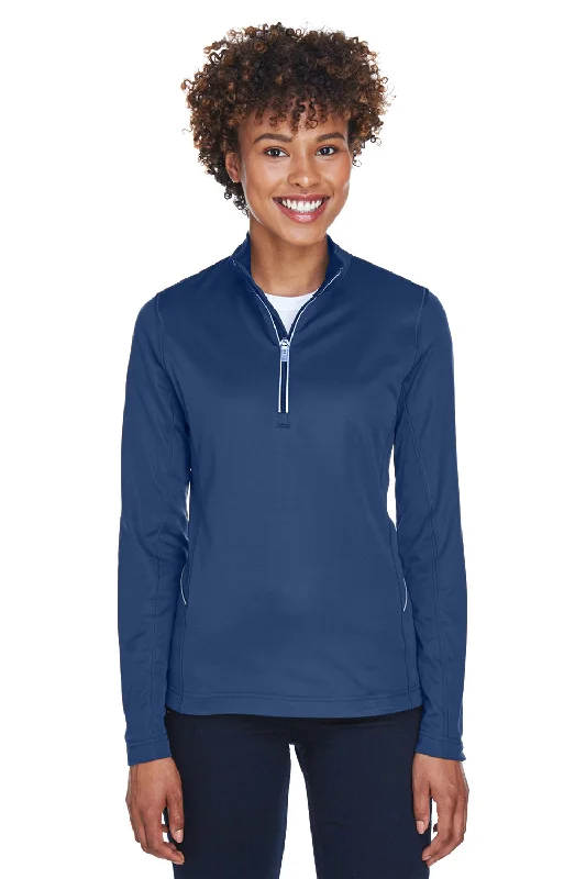 UltraClub Womens Cool & Dry Moisture Wicking 1/4 Zip Sweatshirt - Navy Blue