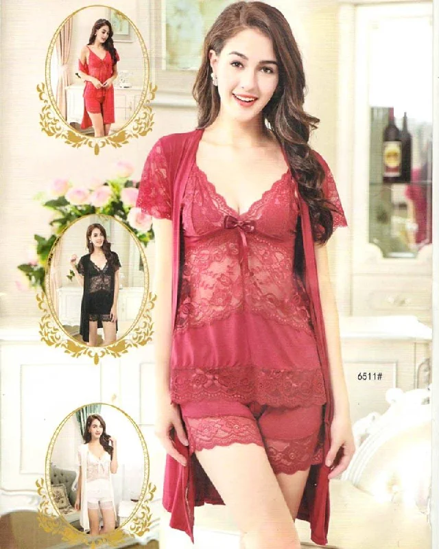 3 Pcs Sexy Short Nighty - 6511