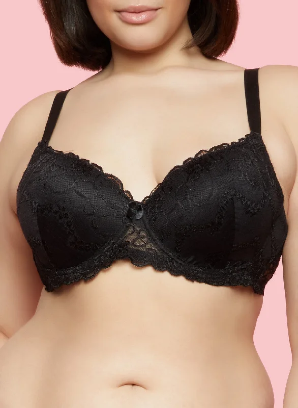 Plus Size Black Lace Plunge Bra