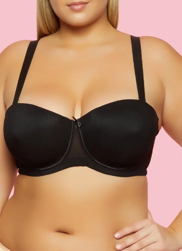 Plus Size Mesh Solid Balconette Bra | Converts to Strapless