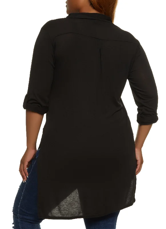 Plus Size Tie Front High Low Shirt