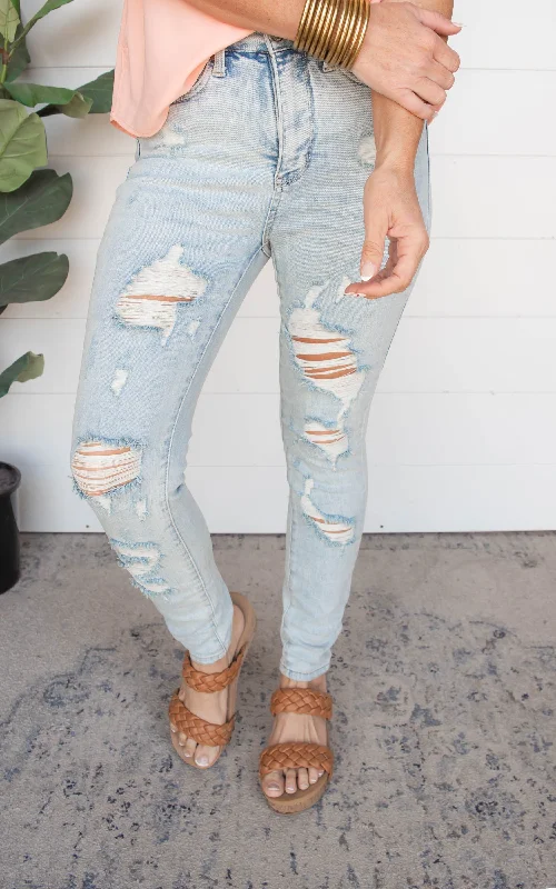 Destroyed Tummy Control Skinny Denim Jeans | Judy Blue