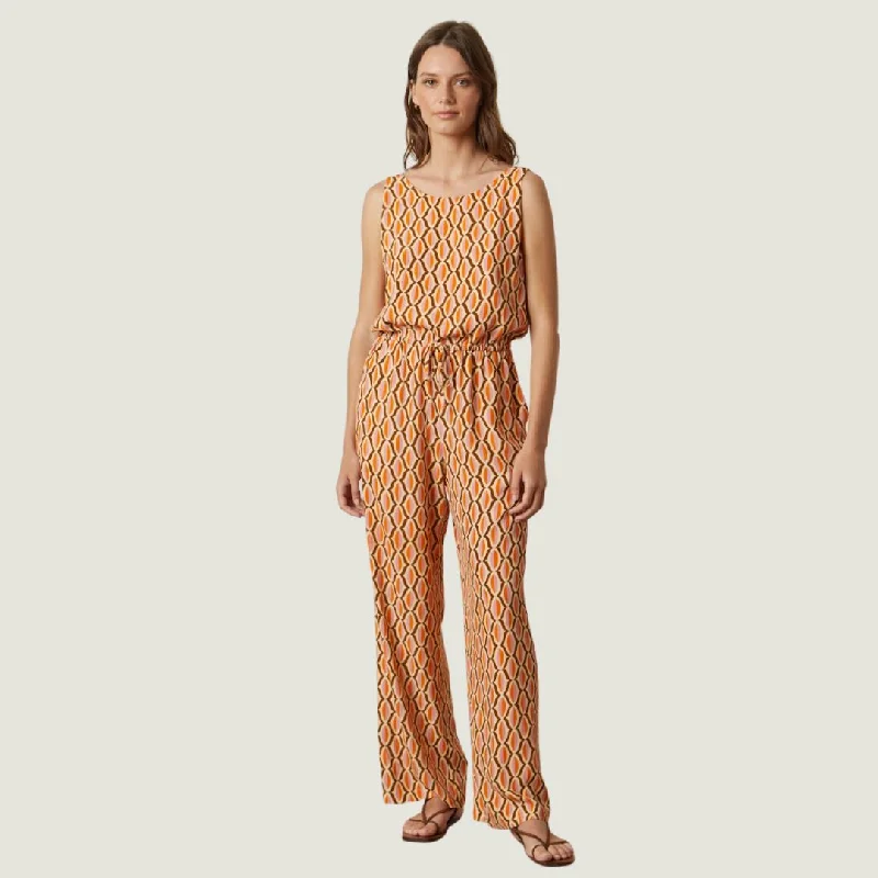 Geo Print Drepe Jumpsuit (Orange)