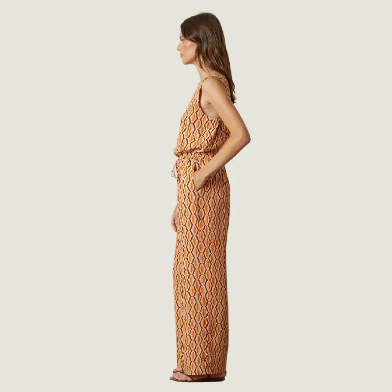 Geo Print Drepe Jumpsuit (Orange)