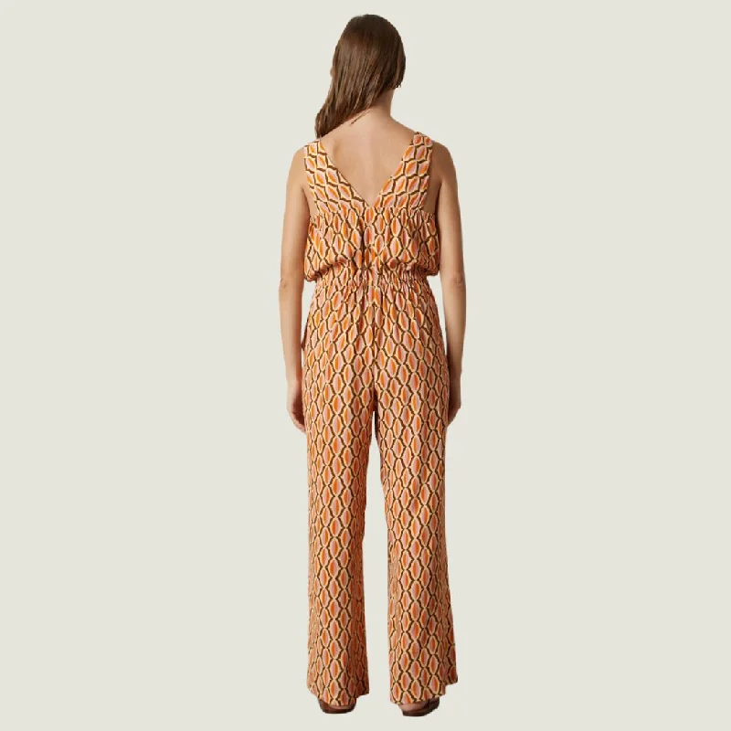 Geo Print Drepe Jumpsuit (Orange)