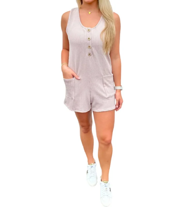 Handle On You Ribbed Romper In Sand