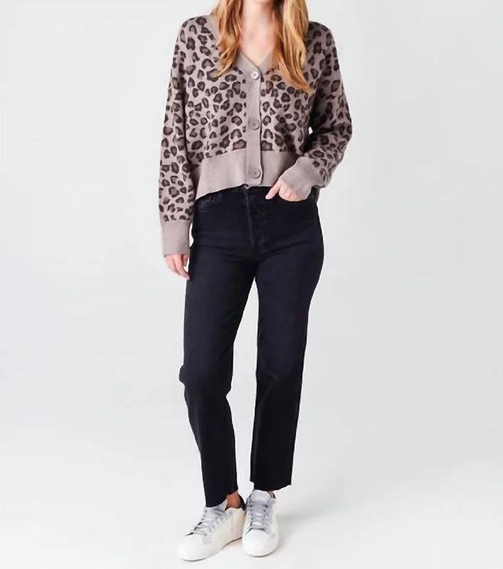 Leopard Oversized Cardigan In Grey