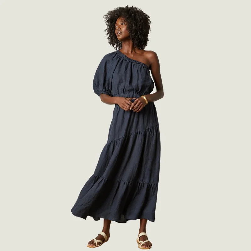 Linen One Shoulder Dress (Shadow)