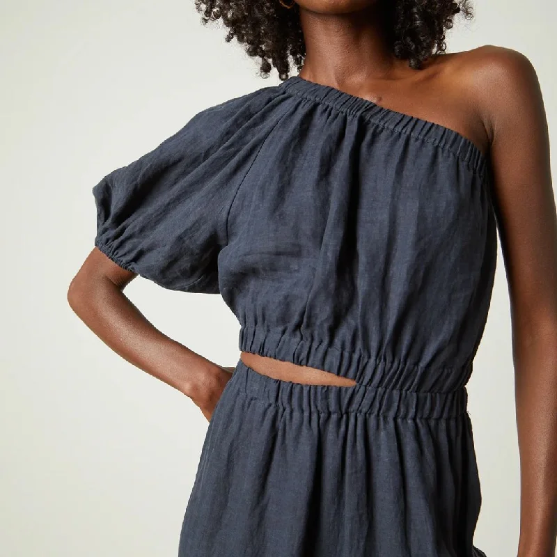 Linen One Shoulder Dress (Shadow)