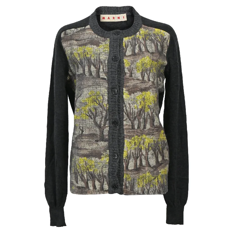 Marni Printed Cardigan in Grey Cashmere