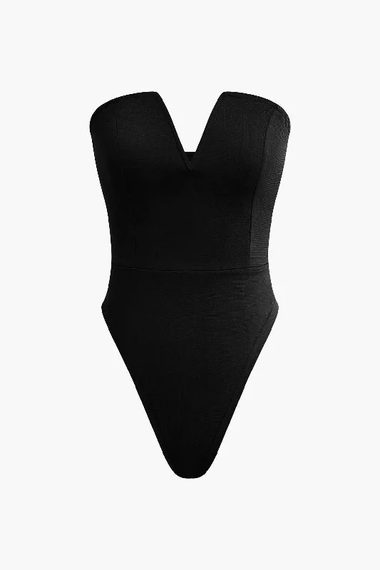 Basic V-neck Strapless Bodysuit