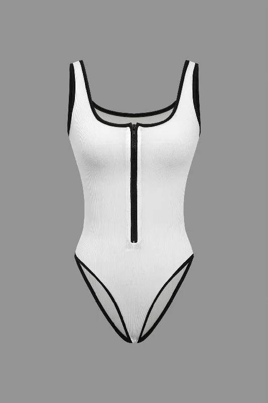 Contrast Tank Zipper Bodysuit