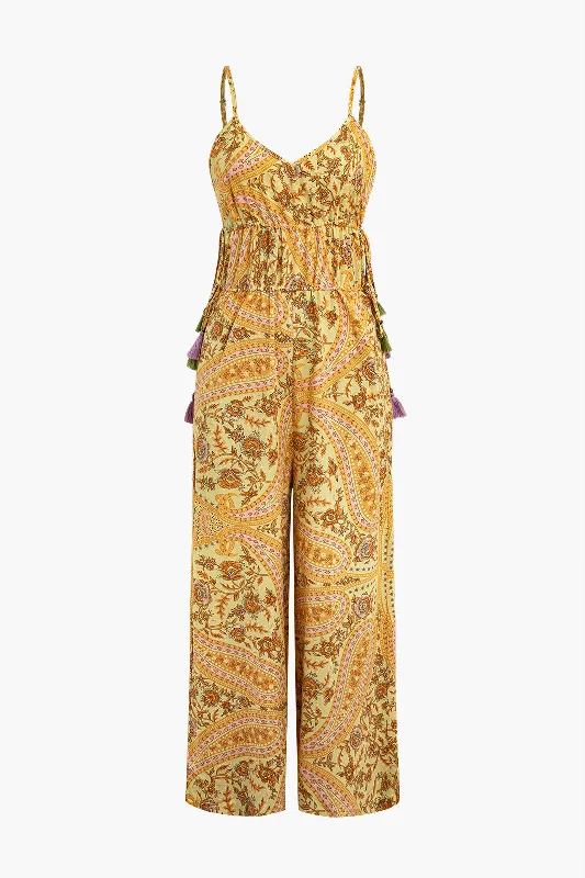 Ethnic Print Tassel Cami Jumpsuit