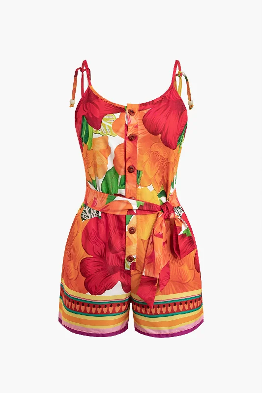 Floral Print Cami Romper With Belt