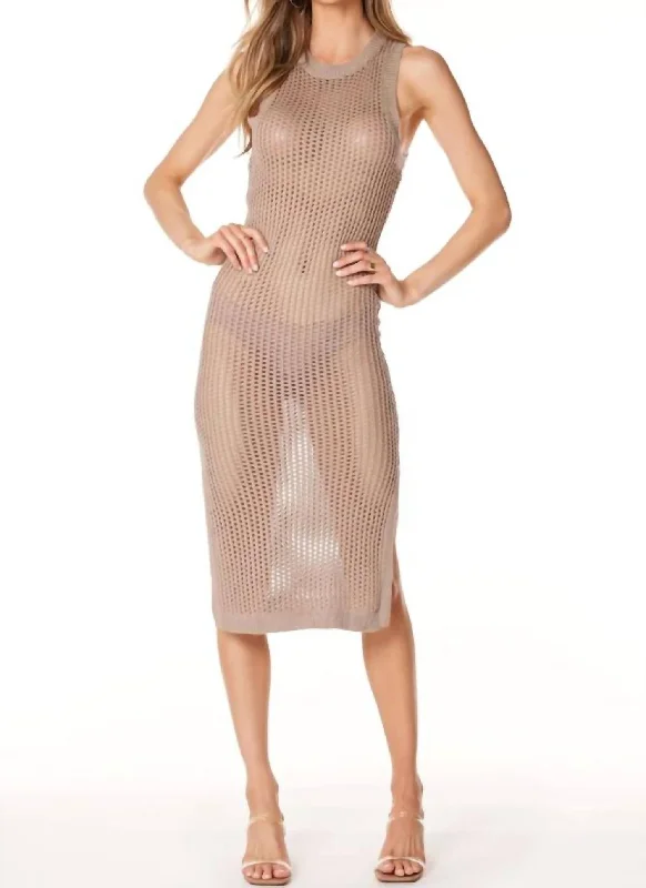 Mesh Tank Dress Coverup In Taupe