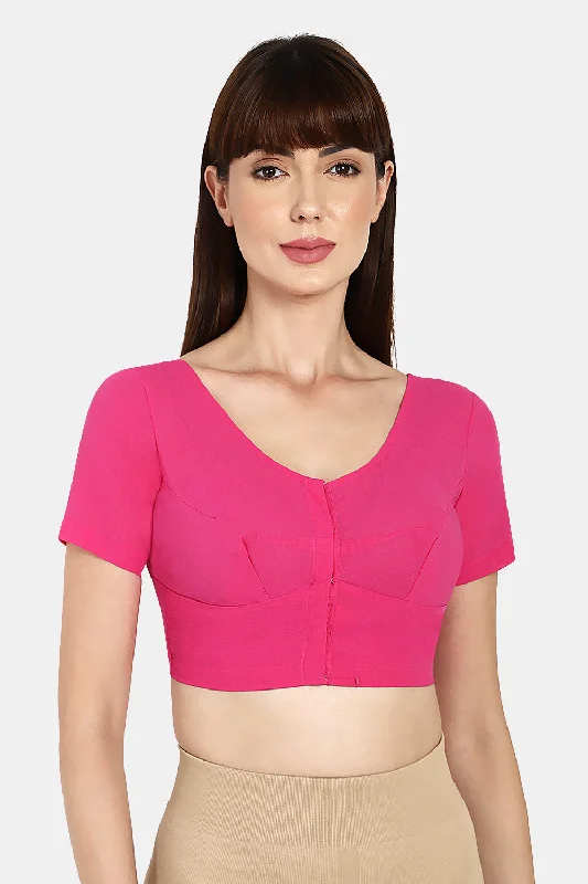 Naidu Hall Round neck short sleeve blouse - Fuchsia