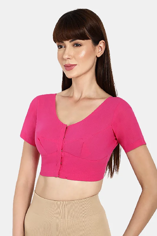 Naidu Hall Round neck short sleeve blouse - Fuchsia