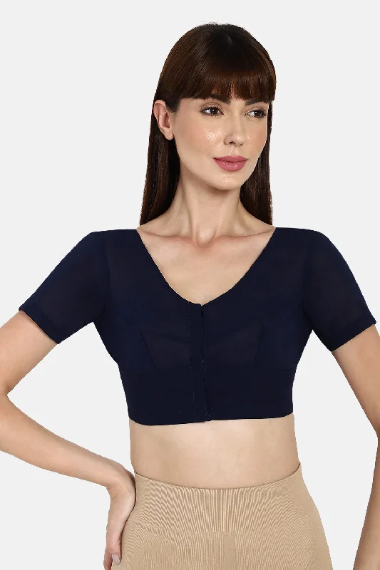 Naidu Hall Round neck short sleeve blouse - Navy Blue