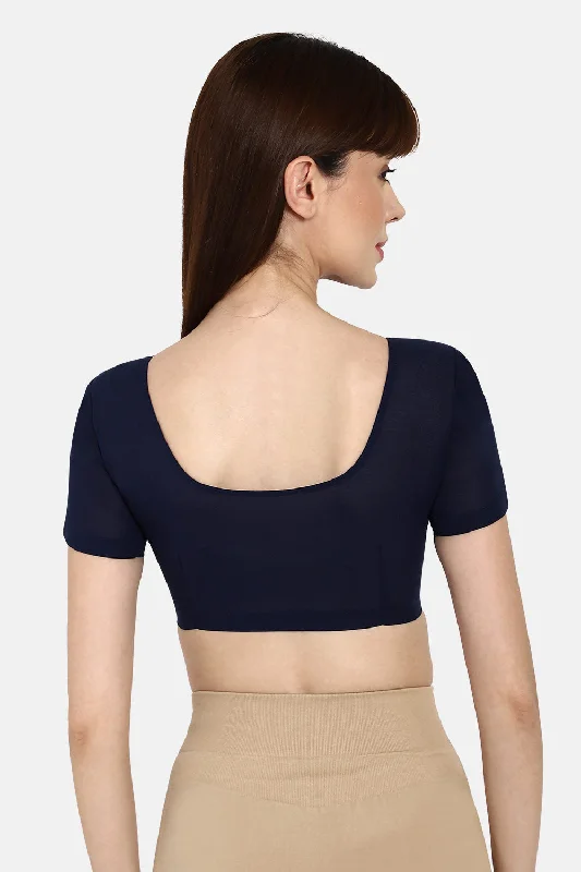 Naidu Hall Round neck short sleeve blouse - Navy Blue