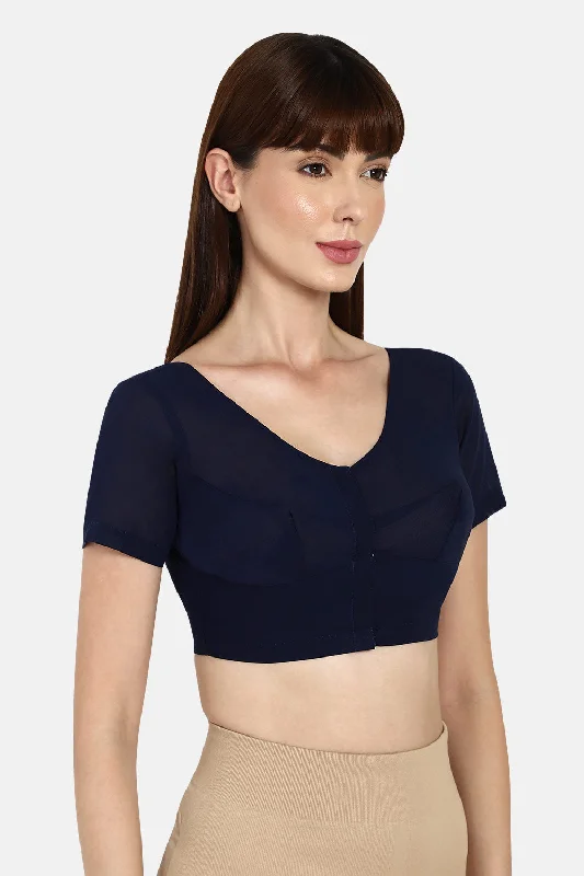 Naidu Hall Round neck short sleeve blouse - Navy Blue