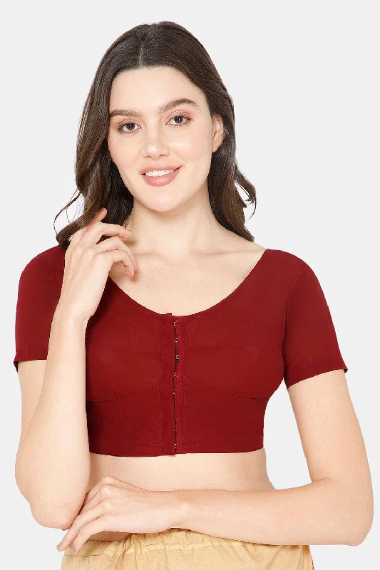 Naidu Hall Round neck short sleeve blouse - Dark Maroon