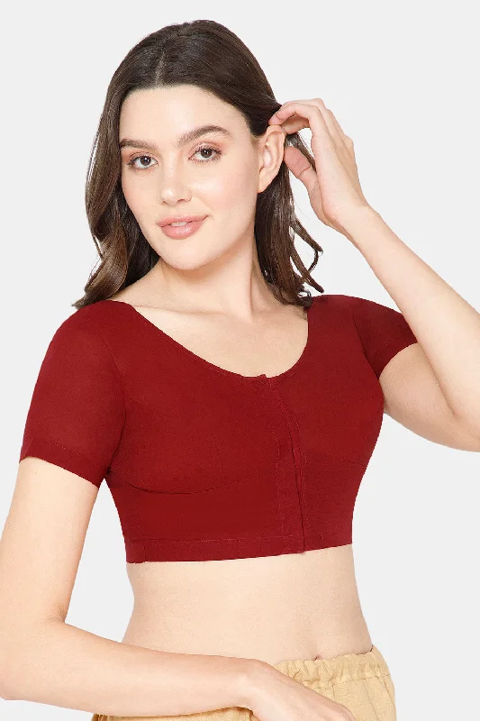 Naidu Hall Round neck short sleeve blouse - Dark Maroon