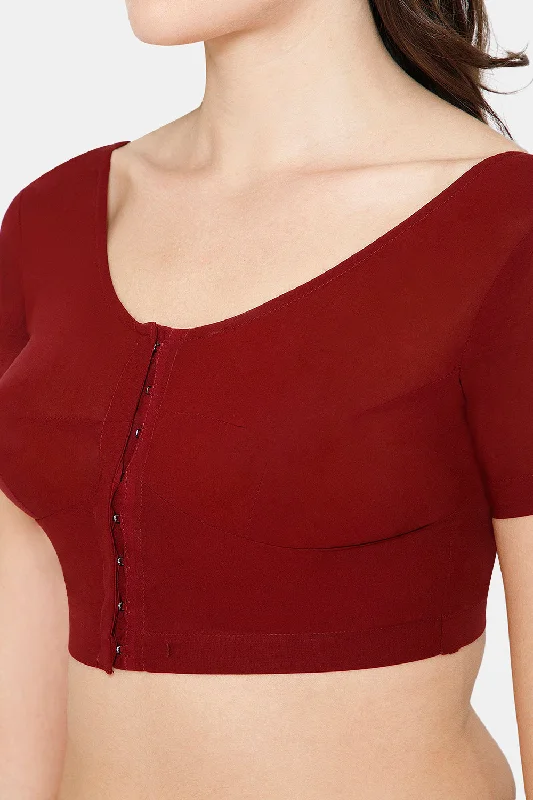 Naidu Hall Round neck short sleeve blouse - Dark Maroon