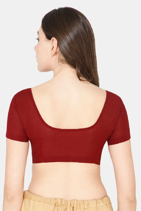 Naidu Hall Round neck short sleeve blouse - Dark Maroon