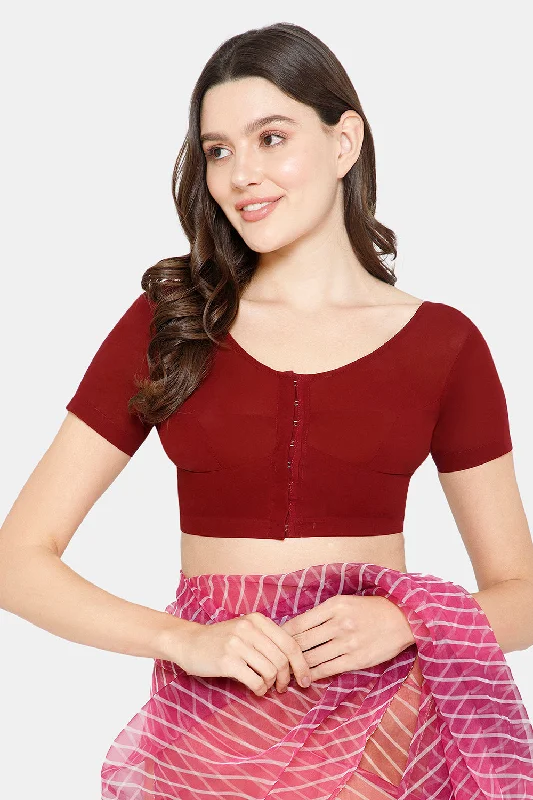 Naidu Hall Round neck short sleeve blouse - Dark Maroon