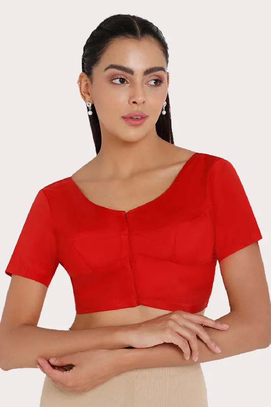 Naidu Hall Round neck Silk Cotton short sleeve blouse - Red