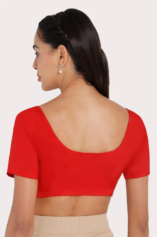 Naidu Hall Round neck Silk Cotton short sleeve blouse - Red