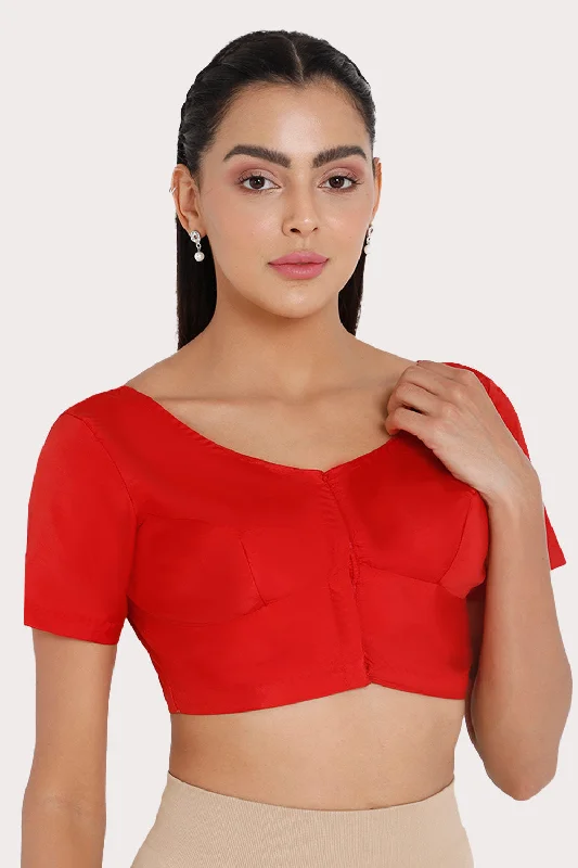 Naidu Hall Round neck Silk Cotton short sleeve blouse - Red