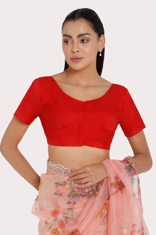 Naidu Hall Round neck Silk Cotton short sleeve blouse - Red