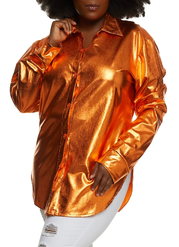 Plus Size Metallic Foil Tunic Shirt