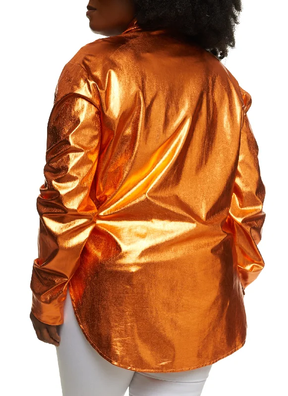 Plus Size Metallic Foil Tunic Shirt