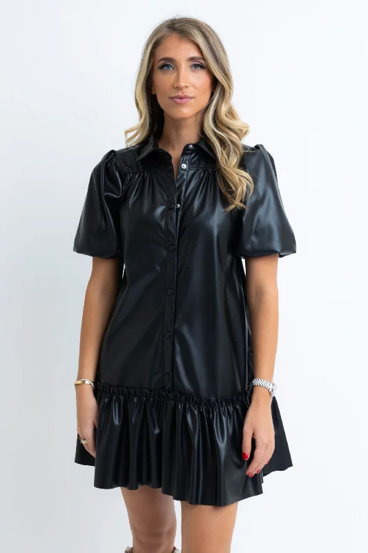 Pleather Ruffle Dress