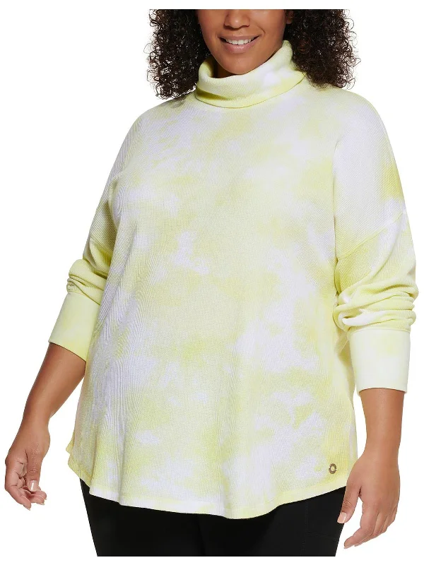 Plus Womens Casual Tie-Dye Turtleneck Top