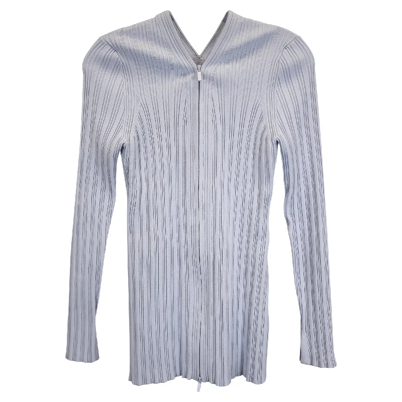 Proenza Schouler White Label Rib Knit Zip Cardigan in Light Blue Cotton