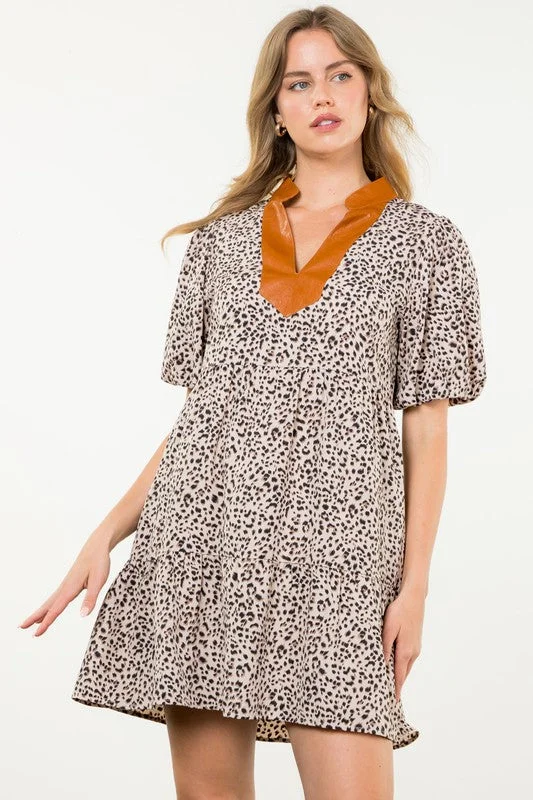 Puff Sleeve Print Midi Dress