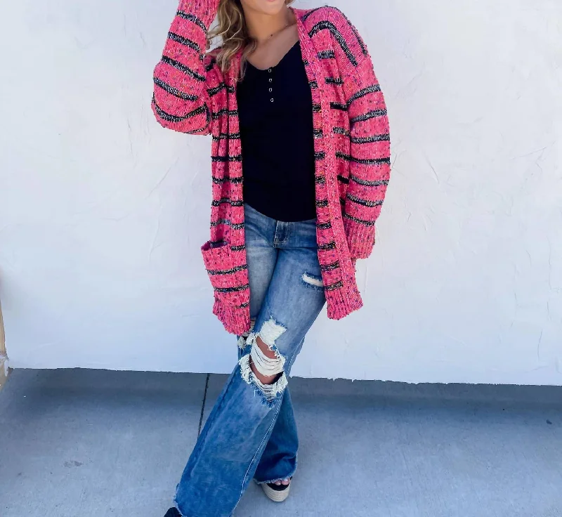 Stripe Miley Dot Cardigan In Pink