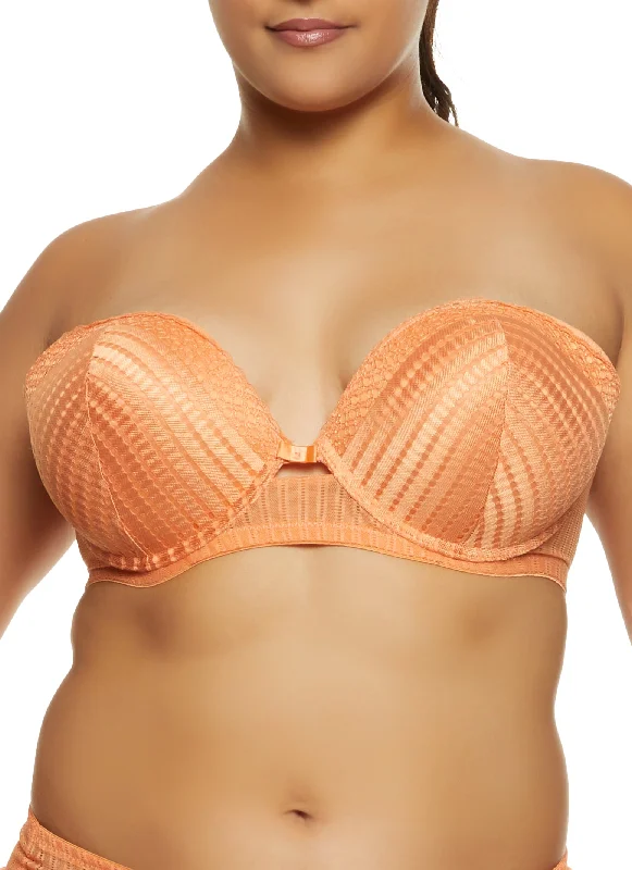 Plus Size Solid Shadow Stripe Lace Bra | Converts to Strapless