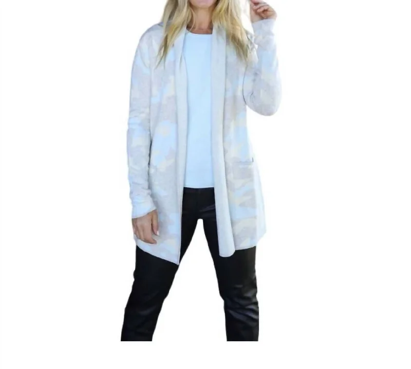 The Camo Travel Cardigan Coat In Frost Blue Combo