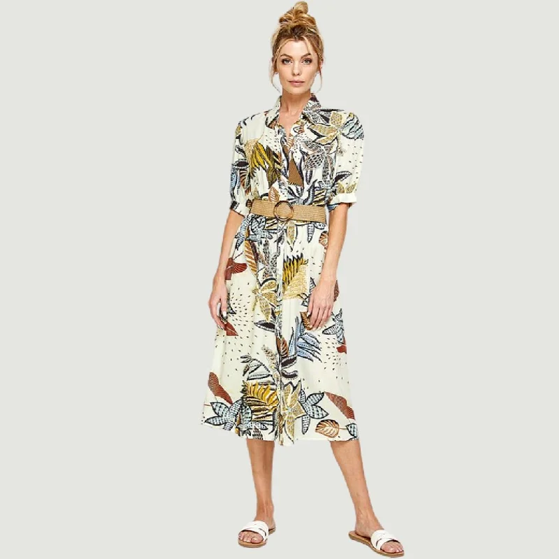 Tropical Print Shirt Dress with Belt (Multi)