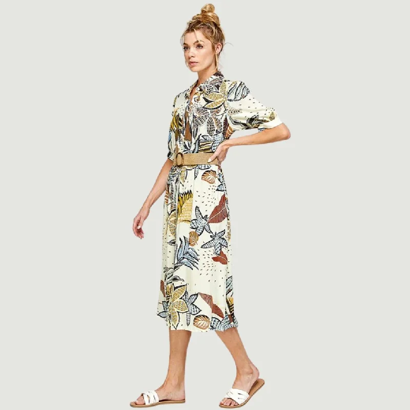 Tropical Print Shirt Dress with Belt (Multi)