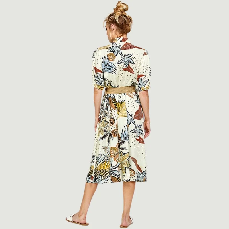 Tropical Print Shirt Dress with Belt (Multi)