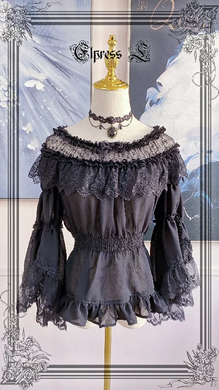 Elpress L~Universal Black White Chiffon Lolita Blouse