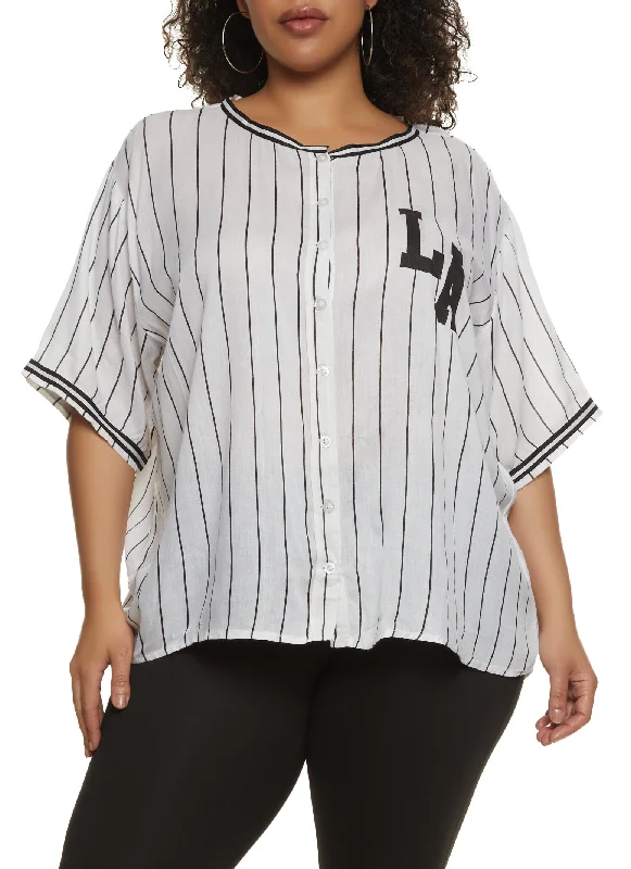 Plus Size LA Pinstripe Button Front Shirt